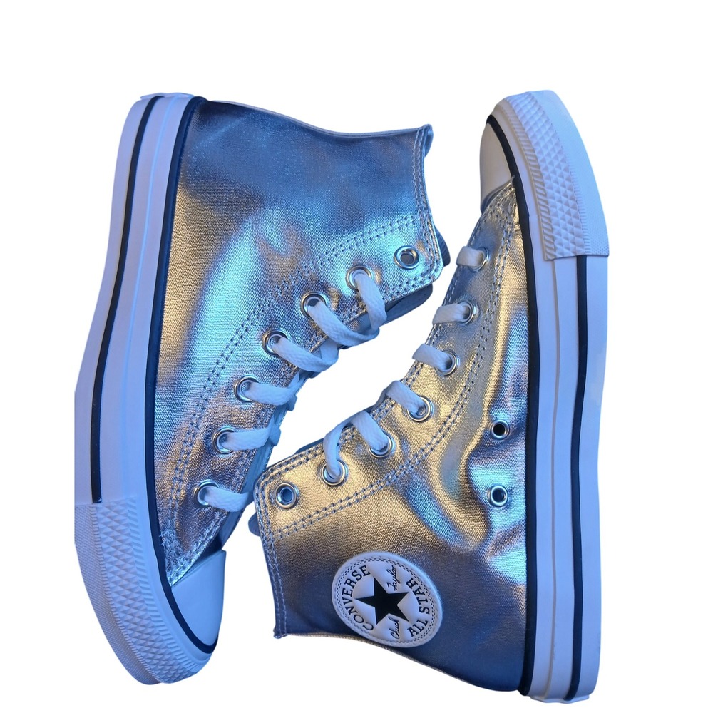 Converse Chuck Taylor All Star Hi Metallic Granite Silver Womens 7.5 A14875C New - Picture 3 of 12
